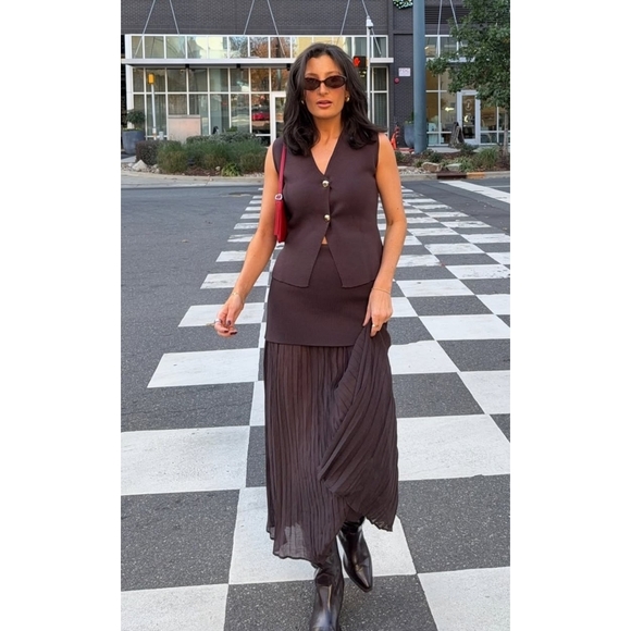 Zara Pleated Mixed Knit Skirt - Picture 5 of 14